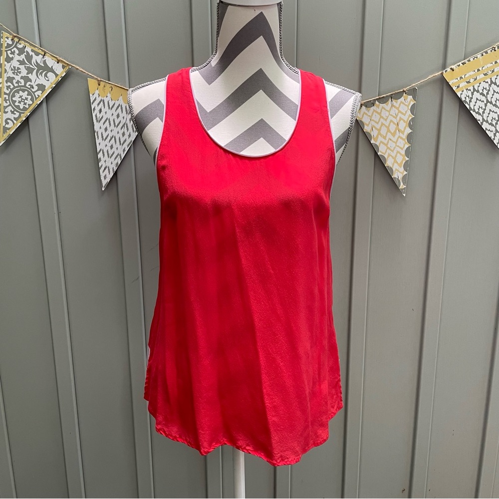 Anthropologie Maeve Tank Top 100% Silk Red & Pink Color Block